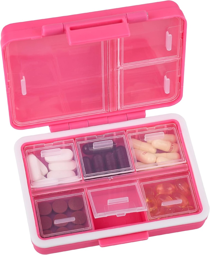 9-Grid Pille Organizer,Portable Pille Box,Große Kapazität Komponenten,Travel Pill Container,Medicine Dispenser,Pill Purse,Pill Case für Vitamine, Fischöle oder Ergänzungen(Rose)