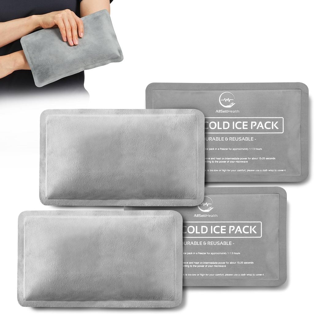 Reusable Ice Packs für Verletzungen - (10" x 6") Soft Ice Pack mit 1 Sided Velvet Soft Fleece Stoff, Flexibles Hot und Cold Gel Ice Pack Set, Grau, Pack von 4