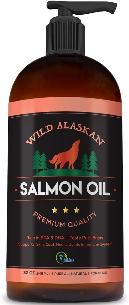 Wildes Alaskan Lachsöl für Hunde, Katzen und Haustiere – 100% Natürliche Omega-3 Fischöl-Ergänzung mit DHA und EPA fördert Hüft- und Gelenkfunktion, Gesunde Haut und Mantel (32 oz)