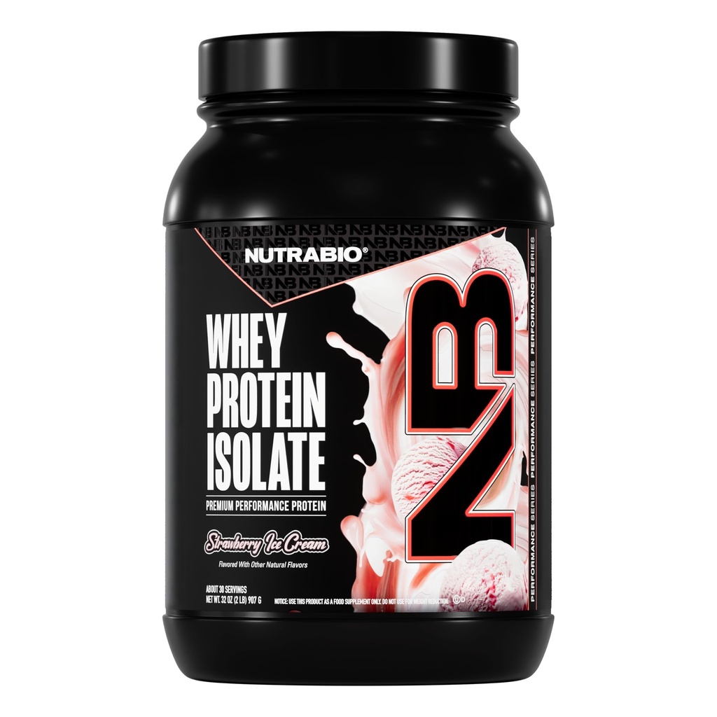 NutraBio 100% Whey Protein Isolate Protein Powder, 25g Protein mit vollständigem Aminosäureprofil, Non-GMO, Soy & Glutenfrei, Low Carb, Low Calorie Whey Protein Powder, Erdbeere Ice Cream, 2 Lbs