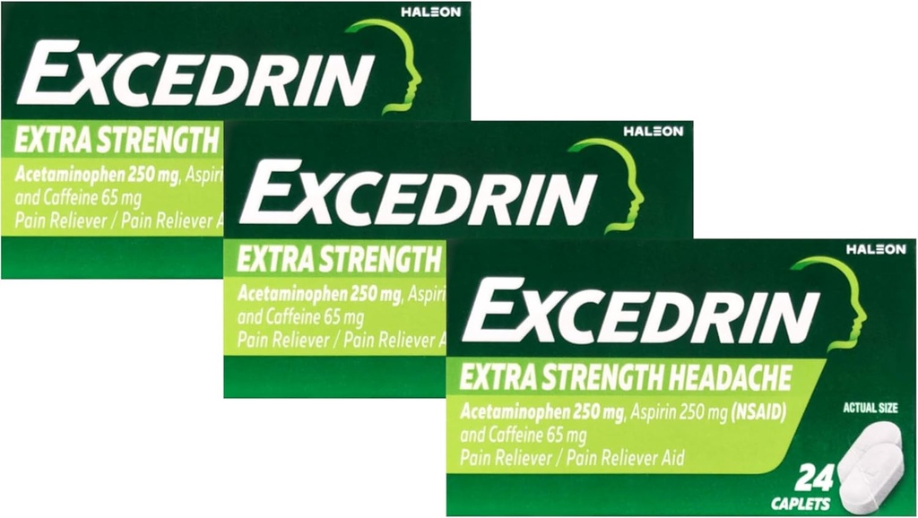 Excedrin Pain Relief Caplets, extra Stärke 24 Ea (Pack mit 3)