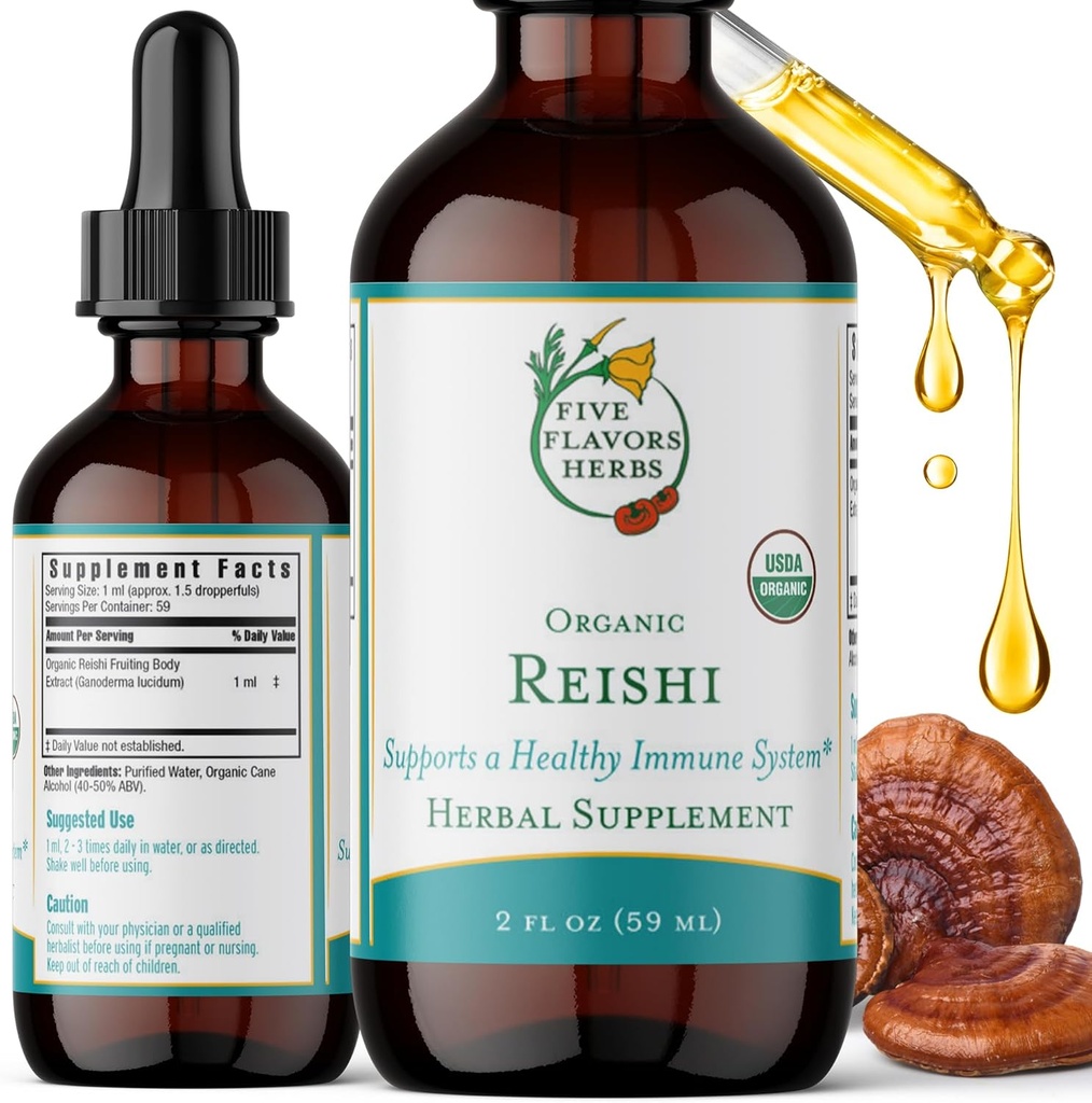 Reishi Tincture - Nerven- und Immunsystemunterstützung, Atmungssystem, Herz-Kreislauf- & Stoffwechsel-Gesundheit, Fokus & ruhiger Geist, Kräuterergänzung - 2 Fl Oz