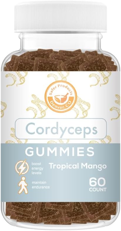 Cordyceps Mushroom Gummies - Kann Energie, Ausdauer und Stamina unterstützen - Tropical Mango Flavor - Vegan, Non-GMO, Glutenfrei, Gelatin Kostenlos - 60 Count