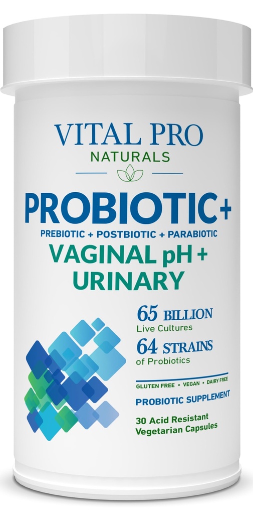 Vital Pro Naturals - Vaginal pH & Urinary Probiotics + Präbiotika, Postbiotika, Parabiotika, 4-in-1 Beilage für Frauen, Hohe Potenz, 64 Strains, Verdauung, Vaginal, Urinary, Immune Health, 30 ct