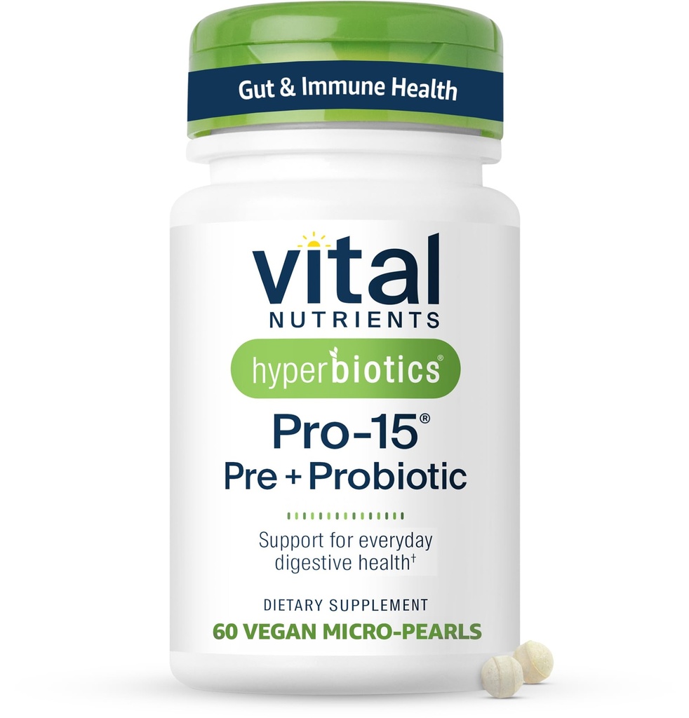 Hyperbiotics Vital Nährstoffe Pro-15 Präbiotika und Probiotika für Frauen und Männer | 15 Science Backed Strains | Unterstützt okziale Verstopfung, Durchfall, Gas & Bloating | 60 Vegan Time Release Pearls