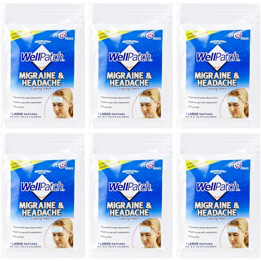 WellPatch Cooling Headache Pads, Migraine 4 Pads in einem Pack. (Pack mit 6)= 24pads