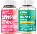 Hydrolysierte Collagen Peptide Pillen + Vegan Omega 3 Ergänzung mit Vitamin D3 K2