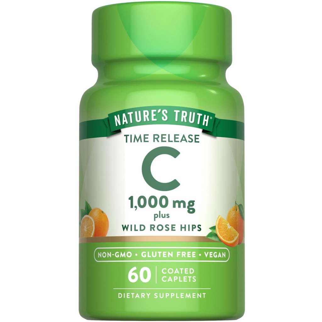 Nature's Truth Vitamin C mit Rose Hips 1000mg | 60 Beschichtete Caplets | Vegan, Non-GMO & Gluten Kostenlose Ergänzung