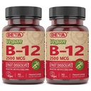 DEVA Vegan Vitamine B-12, Hohe Potenz 2500 mcg B12, Schnellauflösen, Sublingual, 90 Tabletten (Pack von 2)
