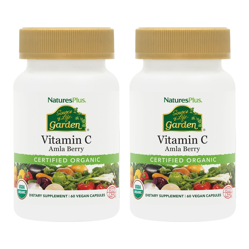 NaturesPlus Quelle von Life Garden Vitamin C - 60 Vegan Kapseln, Paket von 2 - Immunsystem-Unterstützung - Certified Organic, Non-GMO, Gluten Free - 60 Gesamt Servierungen