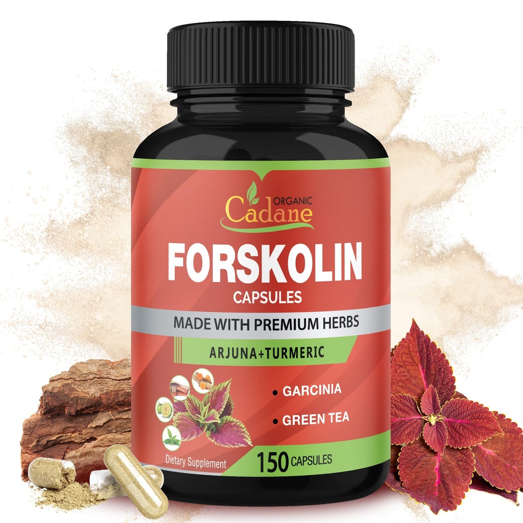 Bio Cadane Forskolin Ergänzung Kapseln - 5in1 Konzentriert mit Kurkuma, Arjuna, Garcinia Cambogia, und Grüner Tee - 150 Kapseln für 5 Monate Versorgung