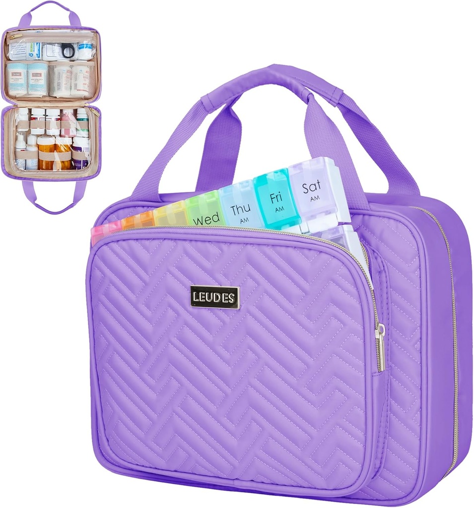 Leudes Travel Pill Bottle Organizer,Medicine Organizer und Speicher,Home Medication Bag, Cases, Träger für Pillen,Vitamin,Fish Oil, Ergänzungen für Frauen und Männer (Medium, Lila)