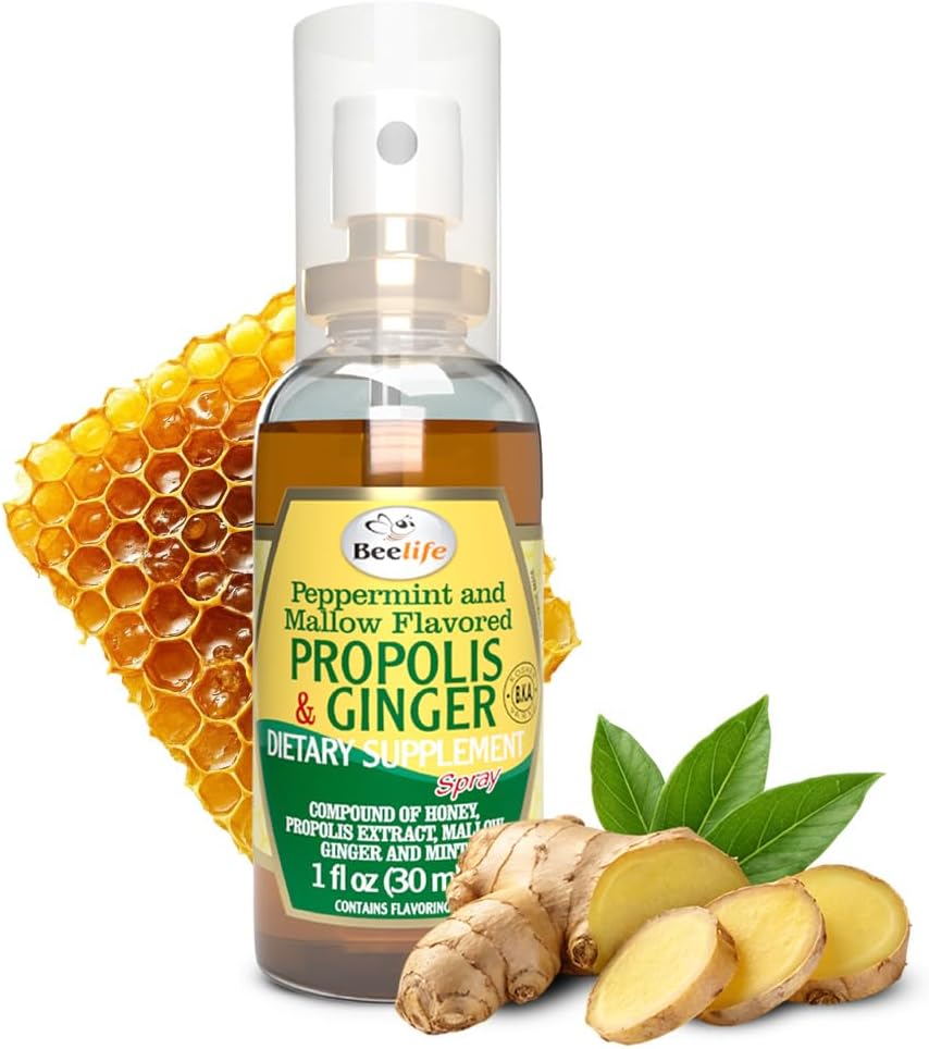 Beelife Propolis Throat Spray – Soothing Honey & Ginger Propolis - Natürliche Immununterstützung & Sore Throat Relief, Antioxidantien, Reich an Flavonoiden & Artepillin C, kein Zucker, Glutenfrei - 1-Pack, 30ml
