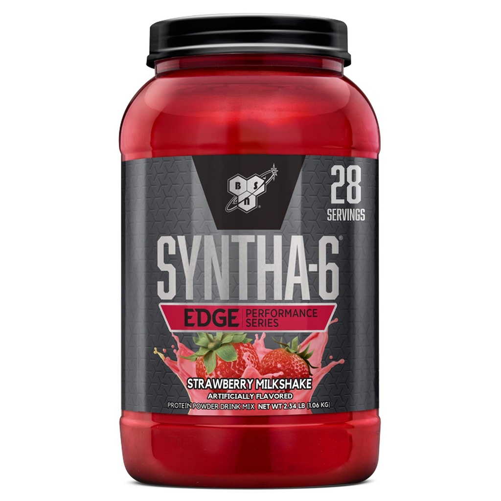 BSN SYNTHA-6 Edge Protein Powder, Erdbeerprotein Pulver mit hydrolysiertem Hey, Micellar Casein, Milk Protein Isolate, Low Sugar, 24g Protein, Erdbeermilchshake, 28 Portionen