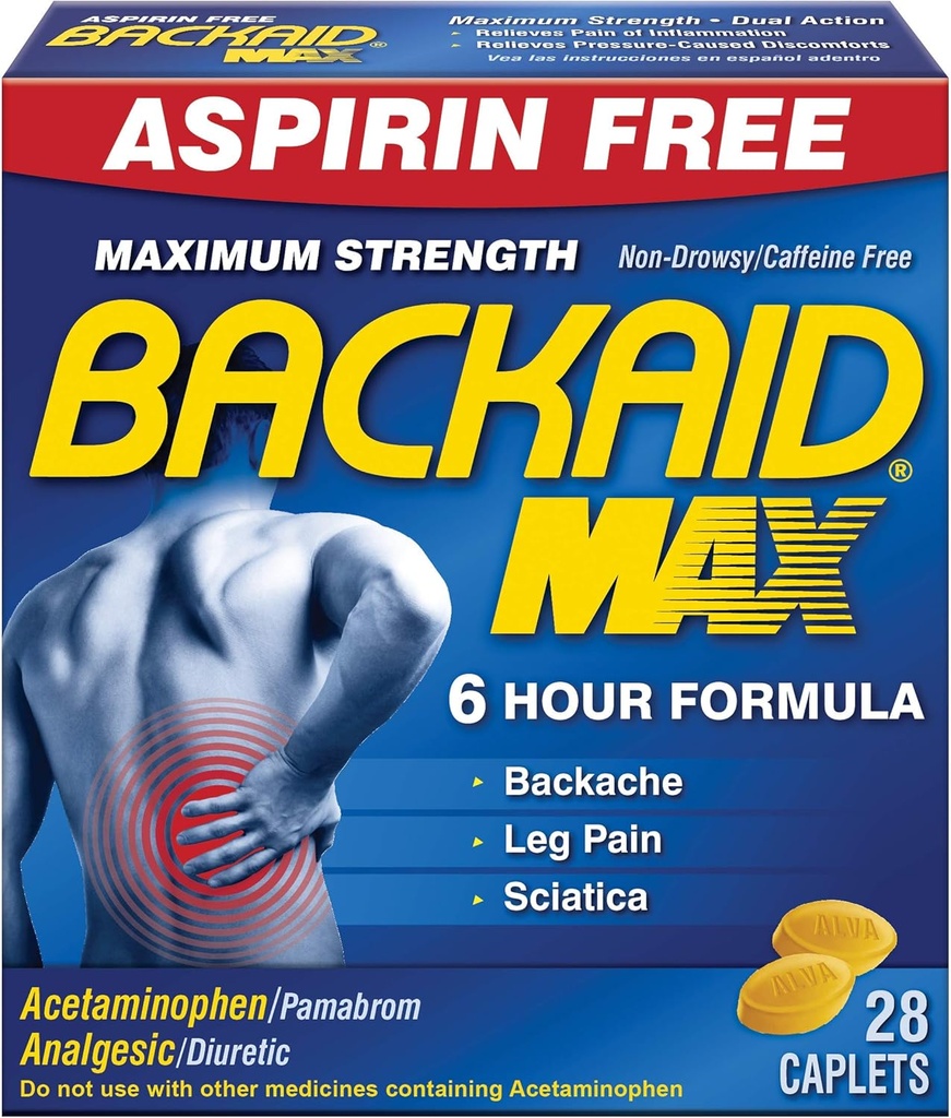 Backaid Max Relief Caplets, 28 Count (Pack von 6)