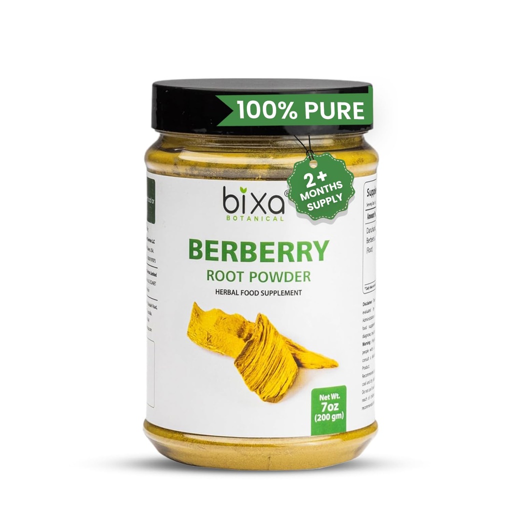 bixa BOTANICAL Berberry Root Powder | Berberis Aristata (Daruharidra) | Ayurvedic Herbal Supplement | Glutenfrei, Non-GMO, Steam Behandelt, Vegan, 100% Pure | 140+ Jahre pflanzliches Erbe/ 200g / 7oz