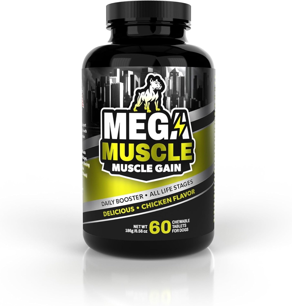 Mega Muscle - Muscle Gain | Daily Booster Chewable Tablets Multivitamin für Hunde in allen Lebensstufen | High Protein, Weight Gain Puppy & Adult Dog Supplement | Chicken Flavor | 60 Tabletten
