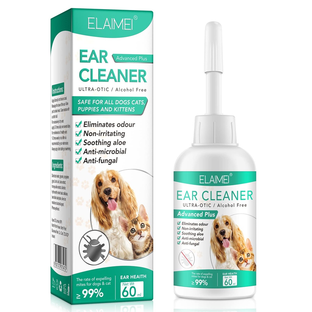 Ohrenreiniger für Hunde, Hunde Ohr Infektionsbehandlung - Unterstützt beruhigende Hundehefe-Infektion, Beruhigt juckende & entzündete Ohren, Ear Odor, Pet Ear Care Supplement für kleine, mittlere und große Hunde - 60ml