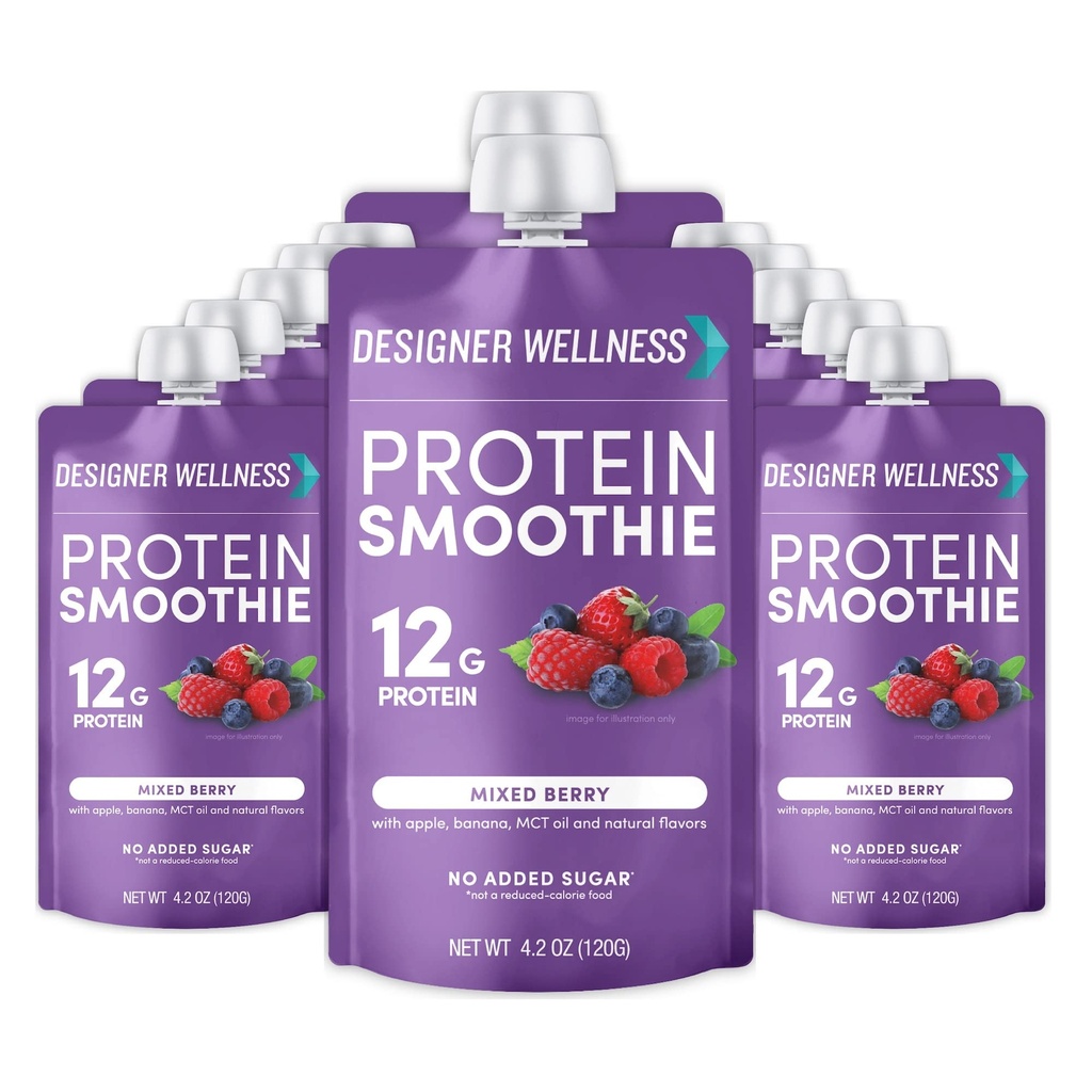 Designer Wellness Protein Smoothie, Real Fruit, 12g Protein, Low Carb, Zero Added Sugar, Gluten-Free, Non-GMO, Keine künstlichen Farben oder Flavors, Mixed Berry, 12 Count