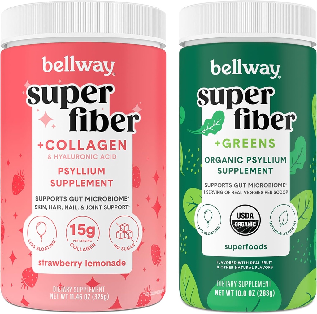 Bellway Super Fiber Powder + Collagen, Erdbeer-Lemonade Super Fiber + Greens