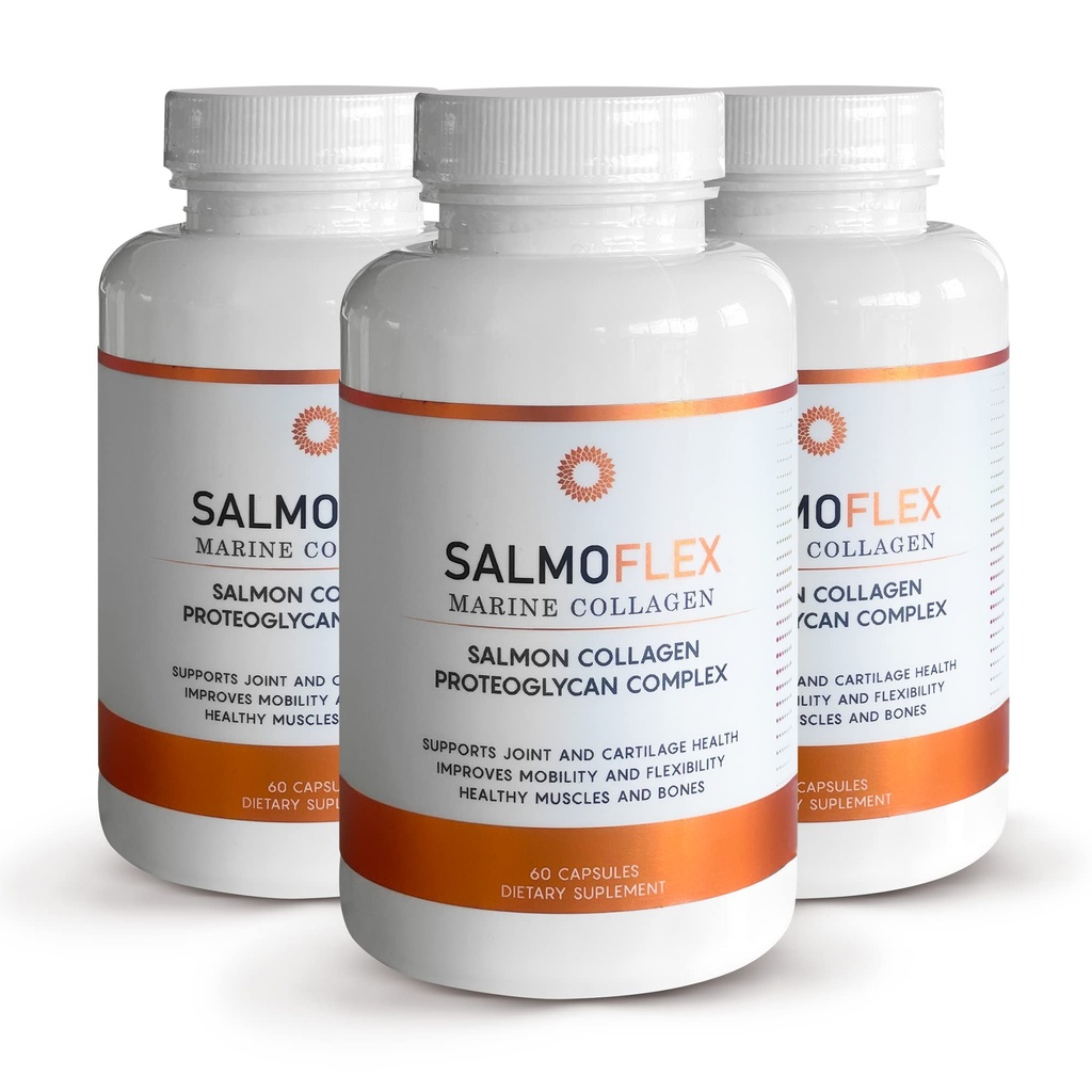 VITASEI Salmoflex Marine Collagen Peptide mit Hyaluronsäure und Vitamin C, D, E - Salmon Collagen Supplement für Knochen und Gelenk - Haar, Haut und Nägel Vitamine - 60 Kapseln (Pack mit 3)