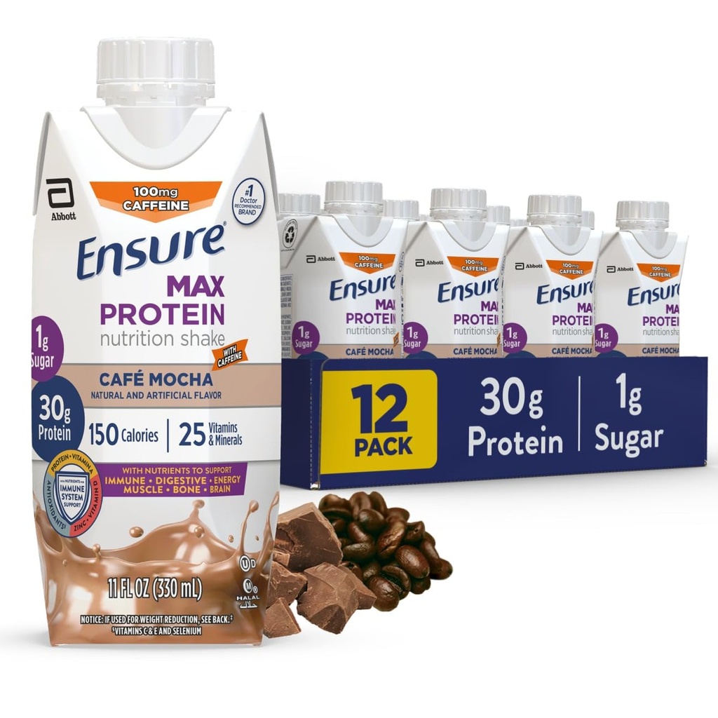 Gewährleistung Max Protein Cafe Mocha Nutrition Shake | 30g Protein, 1g Zucker, 4g Fiber Blend | 12 Pack