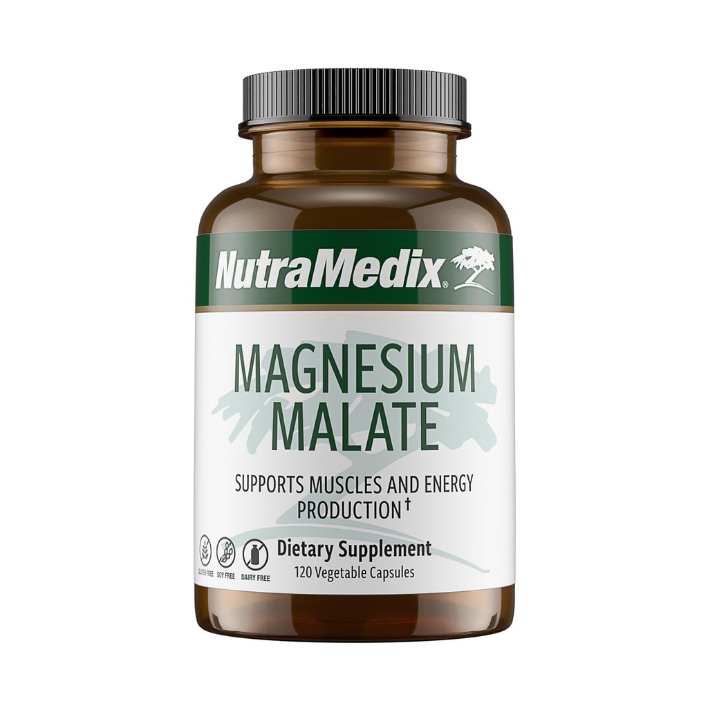 NutraMedix Magnesium Malate Energy Supplements - Bioverfügbares Magnesium für Schlaf, Immununterstützung & Gelenkgesundheit - Vegan, Non-GMO & Glutenfreie Magnesiumergänzungen (120 vegetarische Kapseln)
