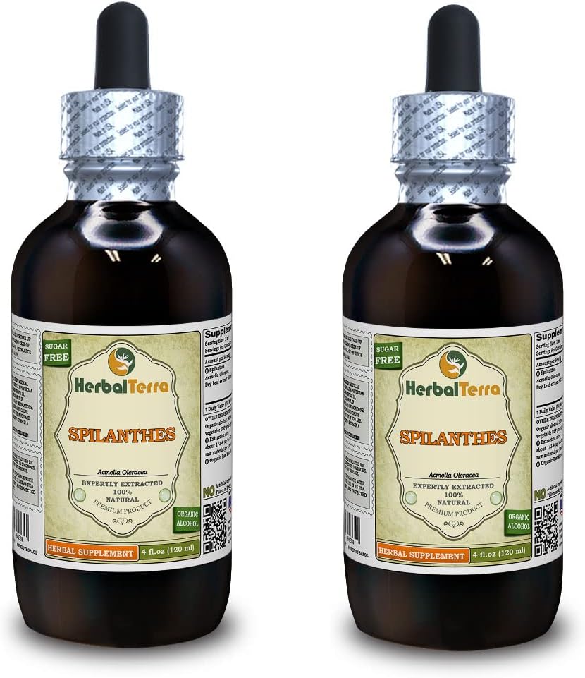 Spilanthes (Acmella oleracea) Tincture, Organic Dried Leaves, Flowers and Stems Liquid Extract (Markenname: HerbalTerra, Proudly Made in USA) 2x4 fl.oz (2x120 ml)