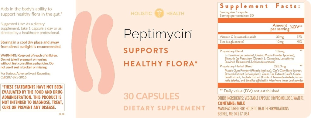 ganzheitliche Gesundheit PeptiMycin unterstützt gesundes Gut Flora - Gut-Gesundheits-Ergänzungen zur Unterstützung gesunder Immunsysteme und gastrointestinaler Arbeitsweise - 30 Kapseln