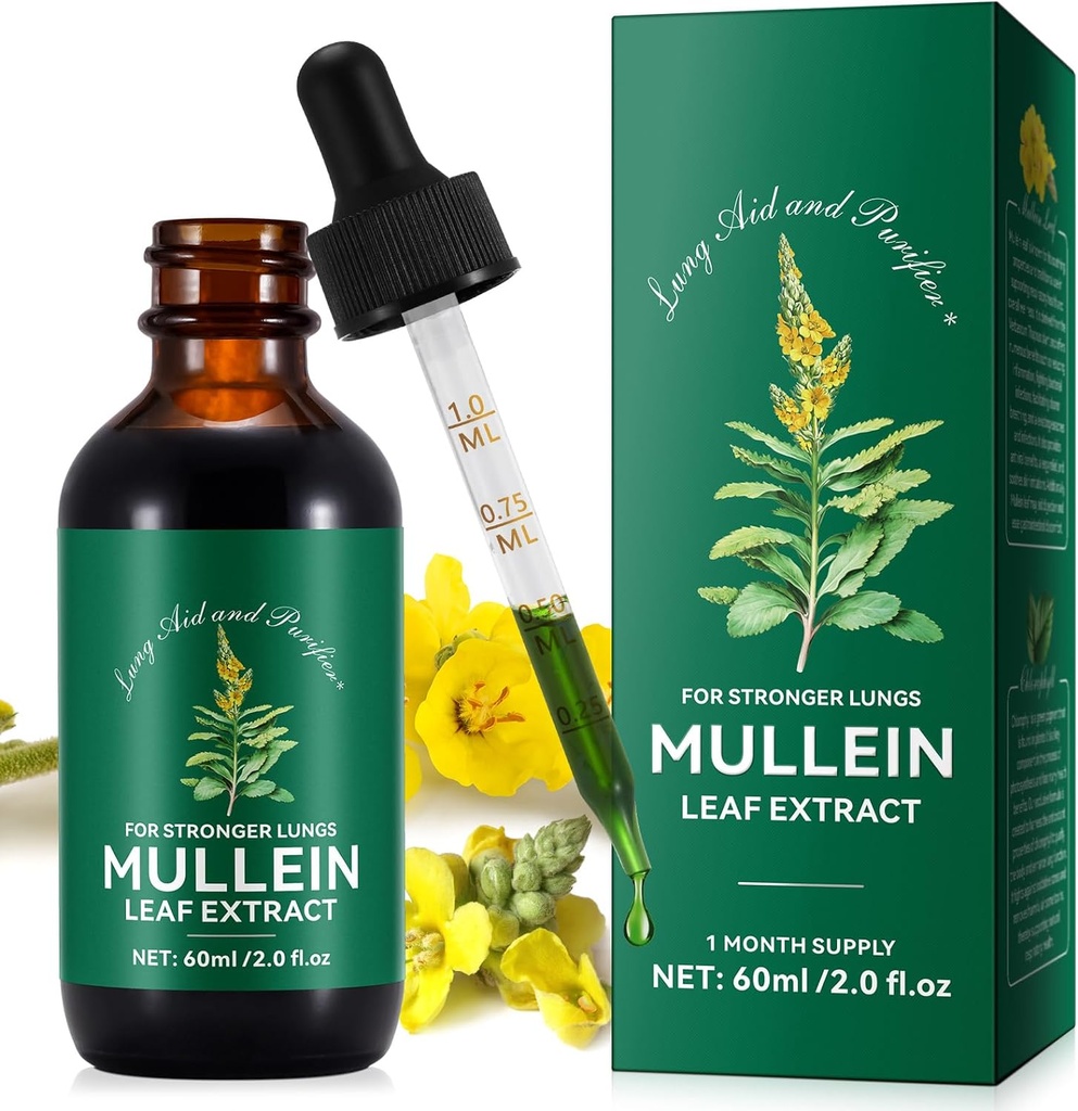 Mullein Leaf Extract,Mullein Tropfen für Lunge,Natural Cleanse,Mullein Leaf Liquid Extract Supplement,Vegetarian Healthy Lifestyle,2 FL OZ