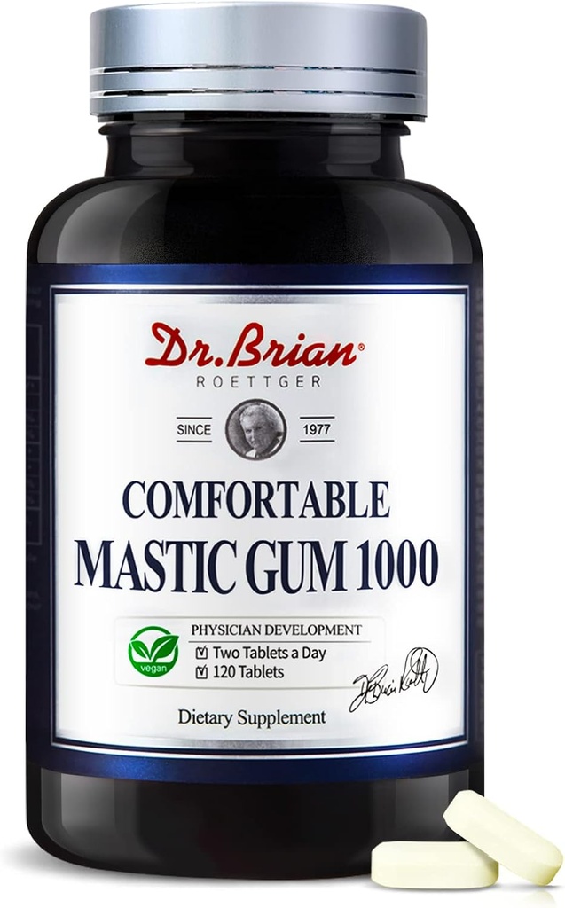 Dr.Brian Mastic Gum 1000mg Natürliche Formel Unterstützung Gastrointestinal Health, Verdauungs- und Immunsystem – Stomach, Duodenal & Oral Health | Non-GMO, Glutenfrei (120 vegetarische Kapseln)