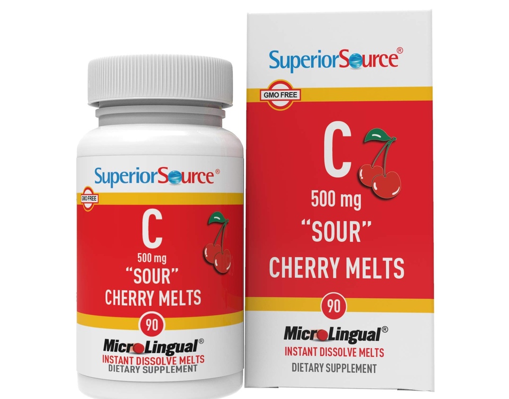 Überlegene Quelle Vitamin C 500 mg Sauerkirschenschmelzen - Tägliche Vitaminergänzung unterstützt die Immungesundheit - Vitamin C-Formel hilft der Zellgesundheit - 90 sublingual auflösende Tabletten