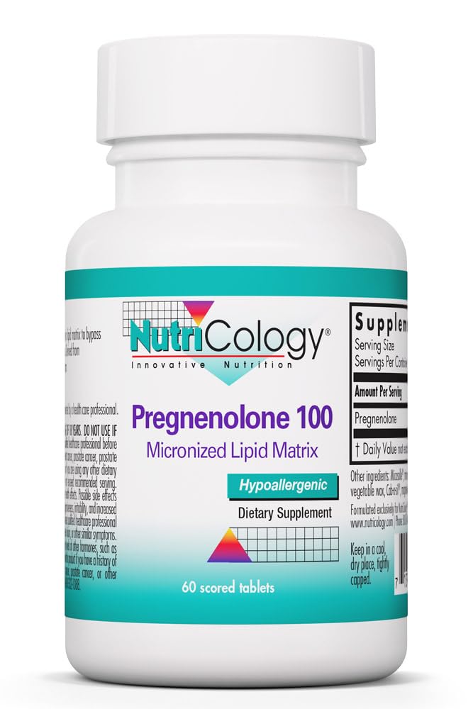 Nutricology Pregnenolone Supplement - Progesterone Supplements, Hormon & Stress Support, Hergestellt aus Non-GMO Wild Yam, Micronized Lipid Matrix, Plant-Sourced, 100mg Scored Tablets - 60 Count