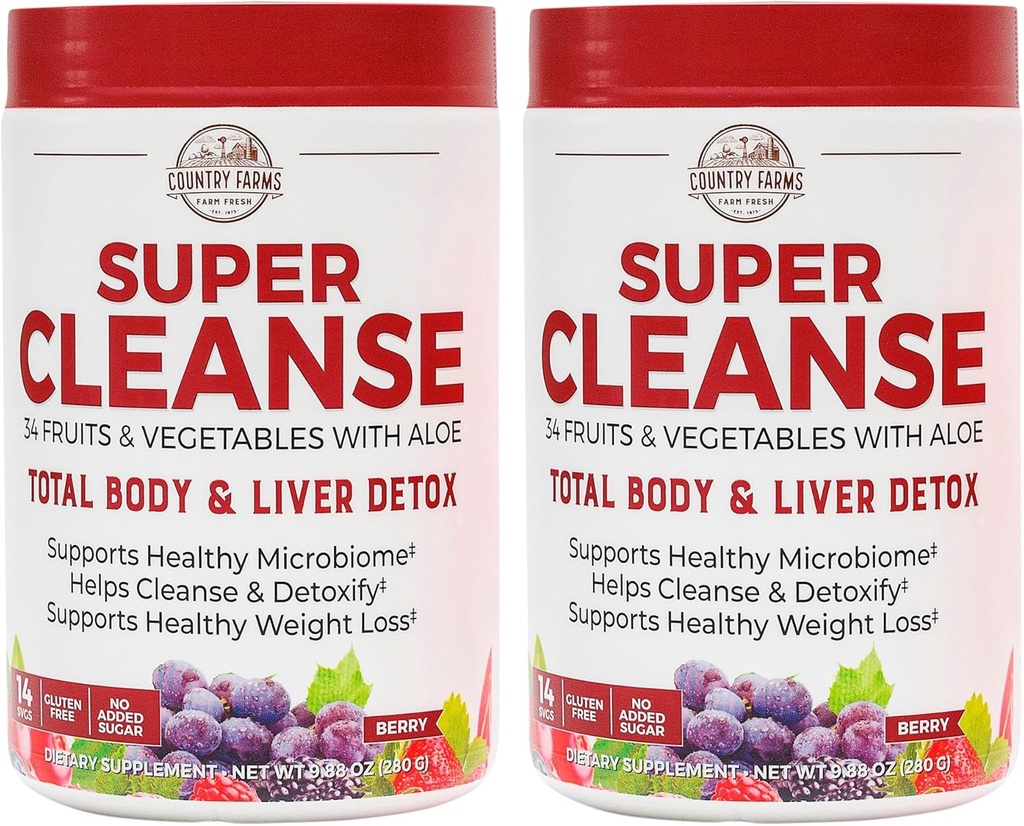 COUNTRY FARMS Super Cleanse, Super Juice Cleanse, Unterstützt gesundes Verdauungssystem, 34 Früchte und Gemüse, fördert natürliche Entgiftung, Förderung gesundes Gewicht-Management, 28 Portionen