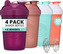 GOMOYO 4-Pack - 20 Ounce Shaker Bottle, Protein Shaker Wire Whisk x4, Bulk Protein Drink und Pre-Workout Shaker Cups, Spülmaschine Safe & BPA Kostenlos