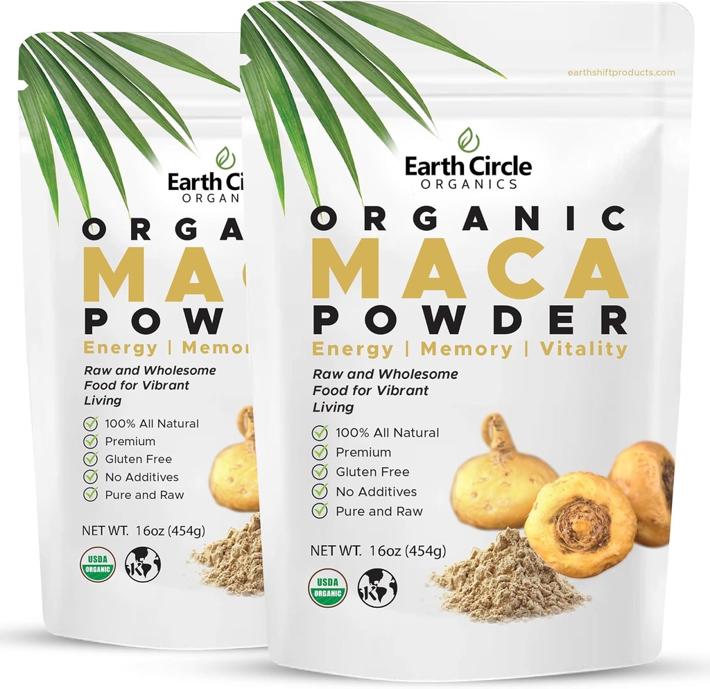 Erdkreis Bios Gelbe Maca Wurzelpulver, Natürliche Superfood, Hilft mit Energie, Gewicht und Frauen Fruchtbarkeit - Vegan - 1 Pfund (Pack von 2)