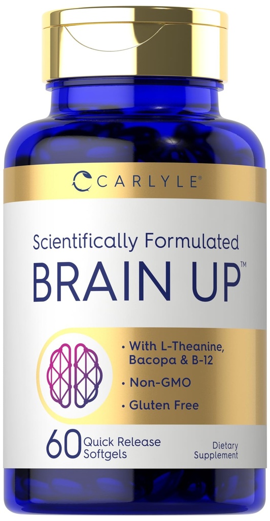 Carlyle Brain Ergänzung | 60 Softgels | mit L-Theanin, Bacopa & B-12 | Non-GMO, Glutenfrei