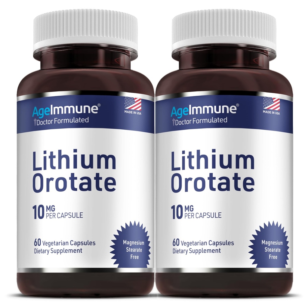 Lithium Orotate Ergänzung 10mg, 60 vegetarische Kapseln. Unterstützt Gedächtnis und emotionale Wellness. Magnesium Stearate Kostenlose Beilagen. (2)