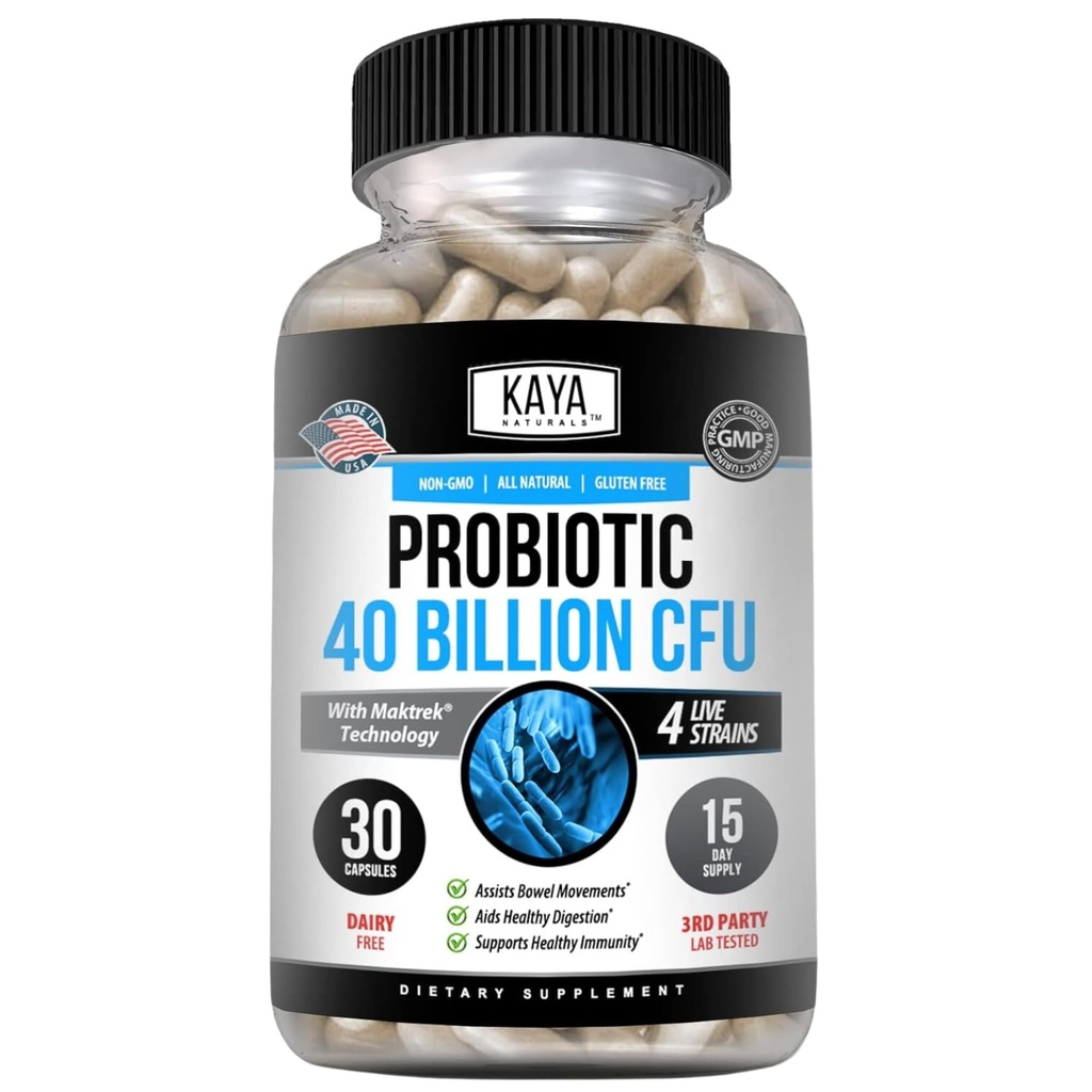 Kaya Naturals Probiotic 40 Billion CFU - Probiotics for Women, Probiotics for Men and Adults, Natural - Gut Health & Immune Support Supplement - Fördert Verdauungsgesundheit - 30 Count