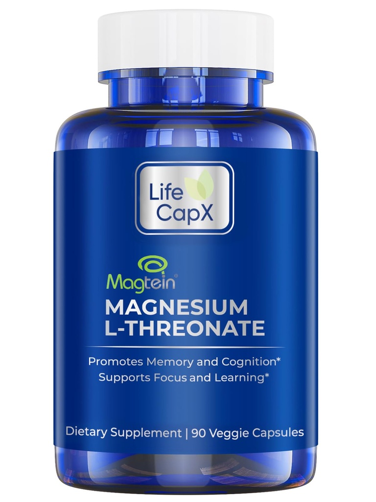 Magnesium L-Threonate Kapseln, Original patentierte MagteinTM Form von Magnesium (Mg), Verbesserung der Gedächtnis-, Kognitions- und Schlafqualität (90 Kapseln)