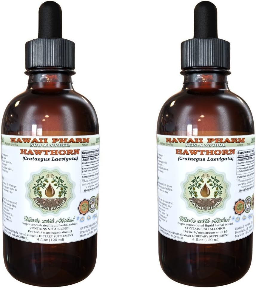 Hawthorn Alcohol-Free Liquid Extract, Organic Hawthorn (Crataegus Laevigata) Getrocknete Blatt, Organische Blume und Stem Glycerite Hawaii Pharm Natural Herbal Supplement 2x4 oz