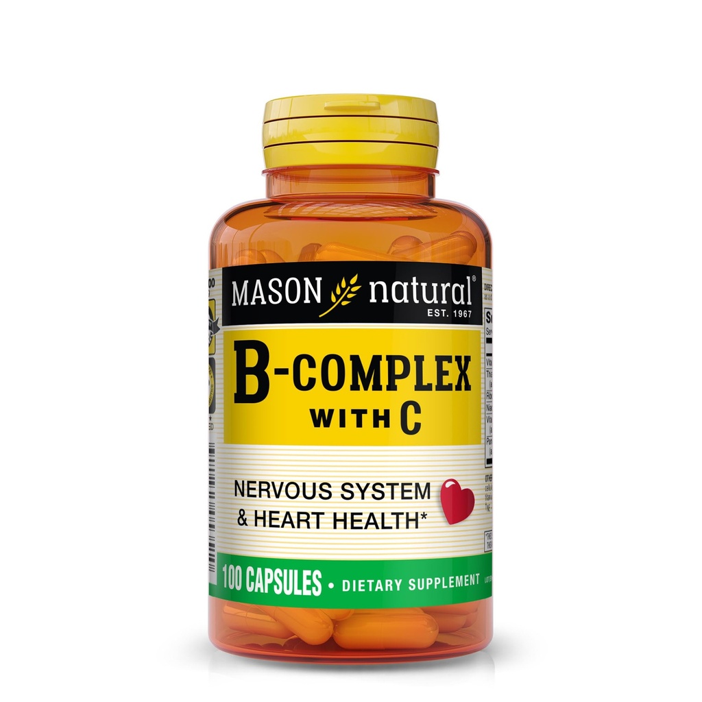 MASON NATURAL B-Komplex mit Vitamin C - Nervensystem & Herzgesundheitsunterstützung - 100 Kapseln
