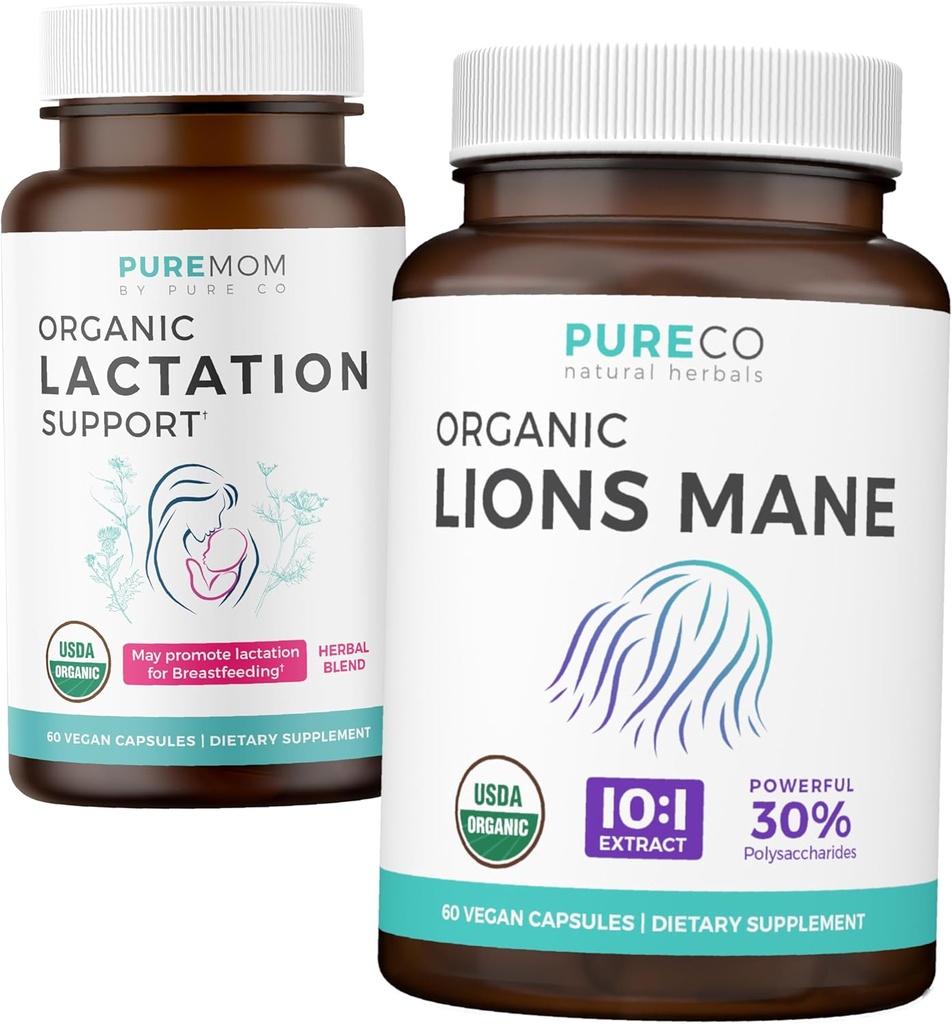 Lactation Support & Lions Mane (1-Monats-Versorgung) Muttern Mind Bundle von Organic Lactation Support - Hilfe für Pflegemuttern (60 Kapseln) & Bio Lions Mane Mushroom 10:1 Extrakt (60 Kapseln)