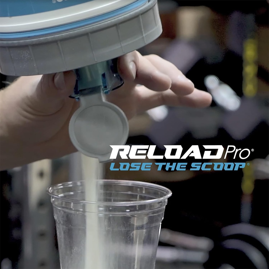XL Protein Scoop und Supplement Funnel Attachment für Pre- und Post Workout-Pulver, BPA Free, Spill Proof Dispenser, passt die meisten Produktbehälter, Raging Red, Reload Pro