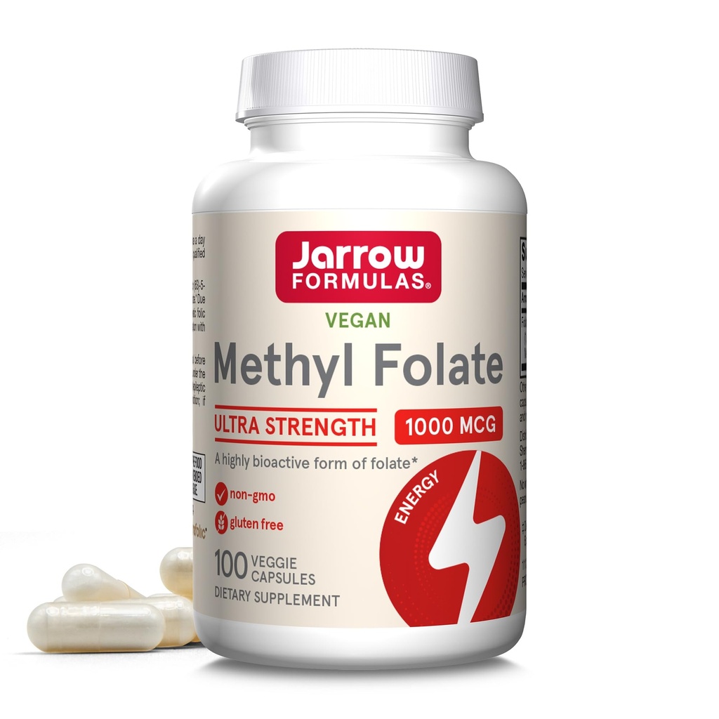 Jarrow Formeln Methyl Folat Veggie Caps - 1000 Mcg - 100 Count - Methyl Folat Supplement - Zur Bereitstellung von Folat - 5-MTHF Supplement - Nicht-GVO - Glutenfrei