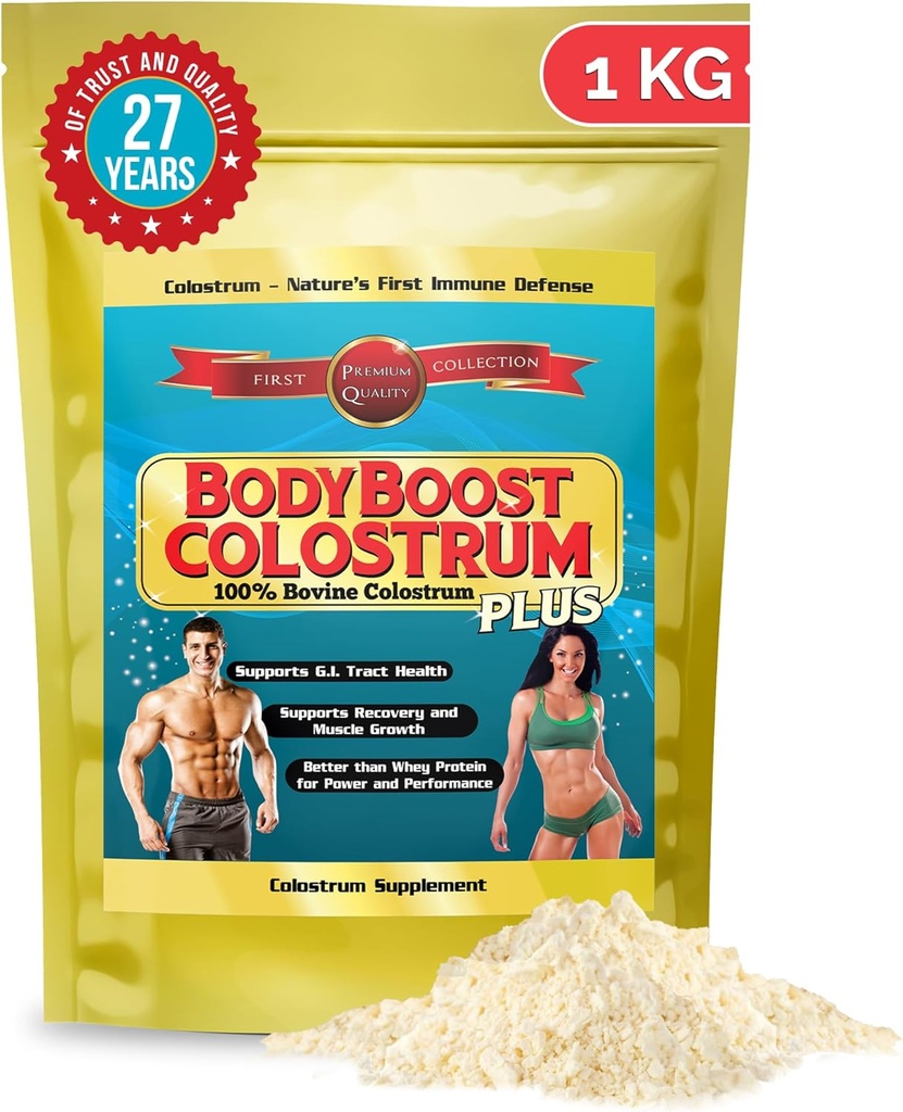 BodyBoost Colostrum Ganz, 100% Bovine Colostrum Powder, Immun Booster Supplement mit Immunoglobulin & Lactoferrin,Gras Fed Colostrum, Gut Health & Muskelwachstum, Diverse Intake, 1 kg, 35 oz