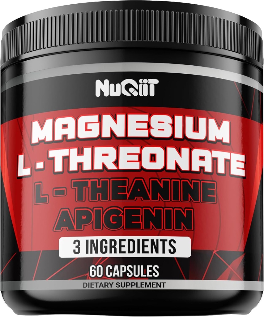 Magnesium L-Threonate, L-Theanin, Apigenin Ergänzung - 60 Kapseln - Beeindruckende Vorteile für Konzentration, Komfortable Mind & Brain Gesundheit - 10% elementares Magnesium