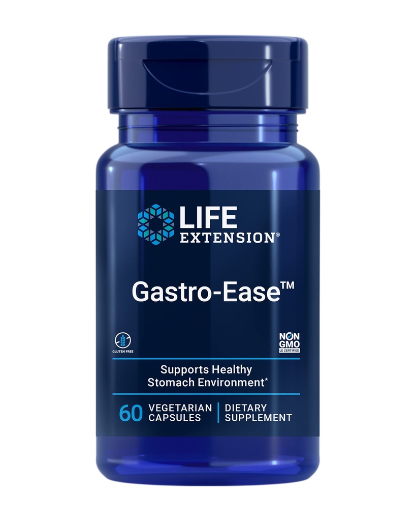 Life Extension Gastro-EaseTM, Zink L-Carnosin, PylopassTM Lactobacillus reuteri probiotics, Verdauungsergänzung, Gut Health, Stomach Comfort, Glutenfrei, Non-GMO, Vegetarisch, 60 Kapseln