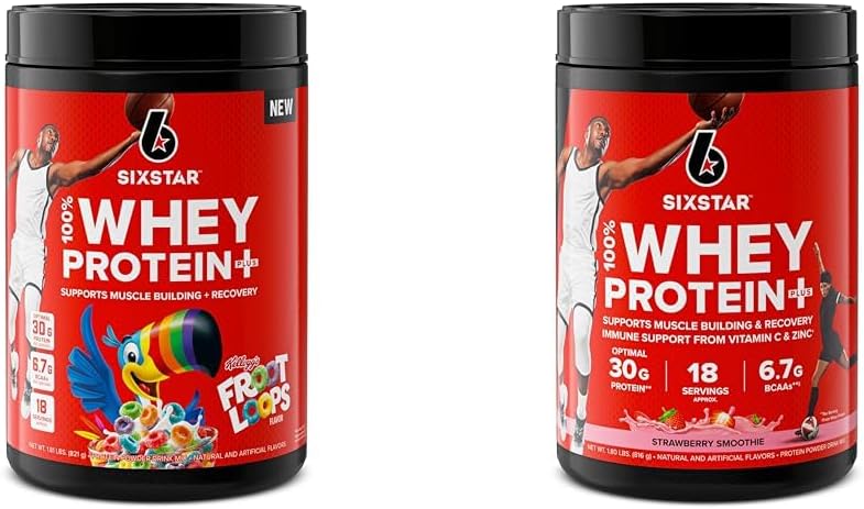 Six Star Whey Protein Pulver Froot Loops Flavor & Strawberry Smoothie | Muskelaufbau & Recovery Plus Immununterstützung | 30g Protein | Männer & Frauen
