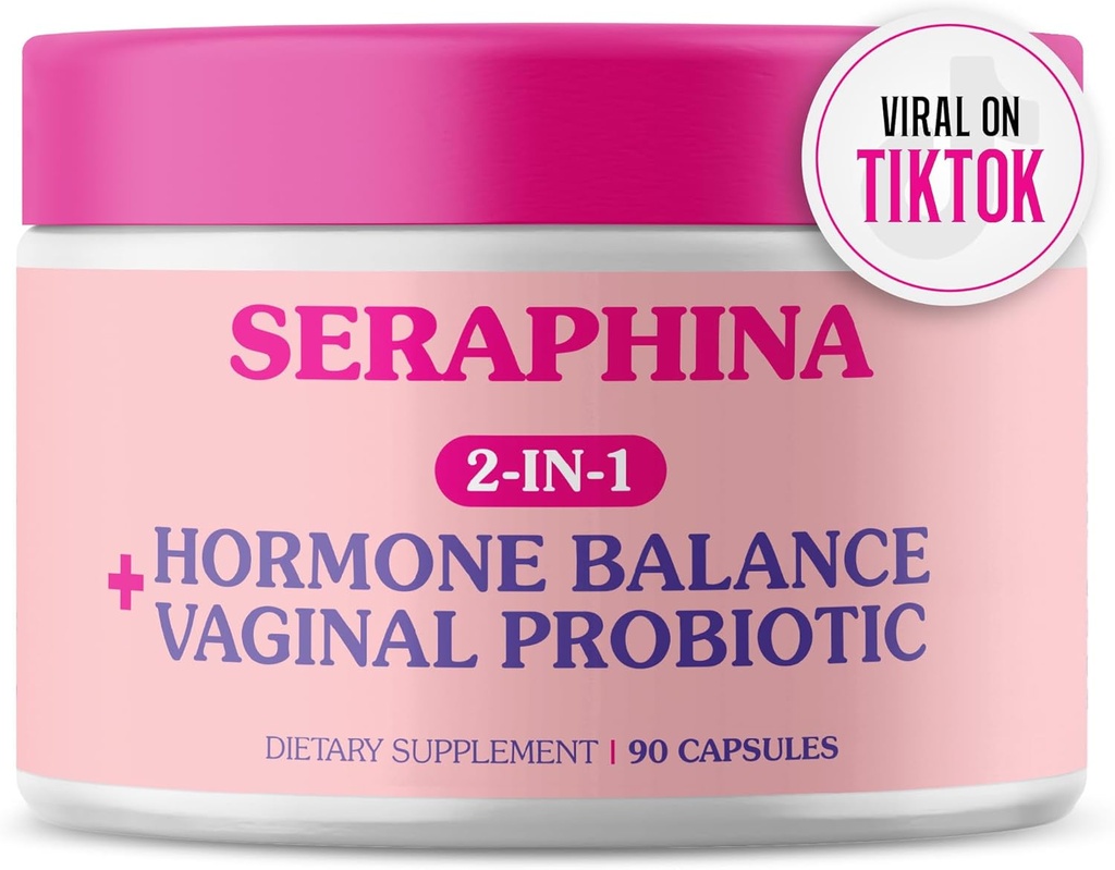 Seraphina Vaginal Probiotics 2-in-1 für Frauen + Hormon Balance - 90 Kapseln Komplette Feminin Care, PMS & Urinary Tract Health, Prebiotic Blend, 10 Billion CFU, 6 Strains (90 Count (Pack von 1))
